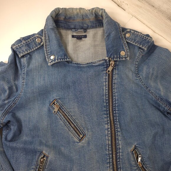 VINTAGE Y2K TOMMY HILFIGER DENIM JACKET WOMENS SIZE XL DISTRESSED STRETCH *FLAWS - Picture 4 of 16